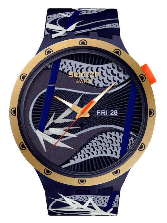 Swatch Golden Damen Uhr mit Blau Kautschukarmband