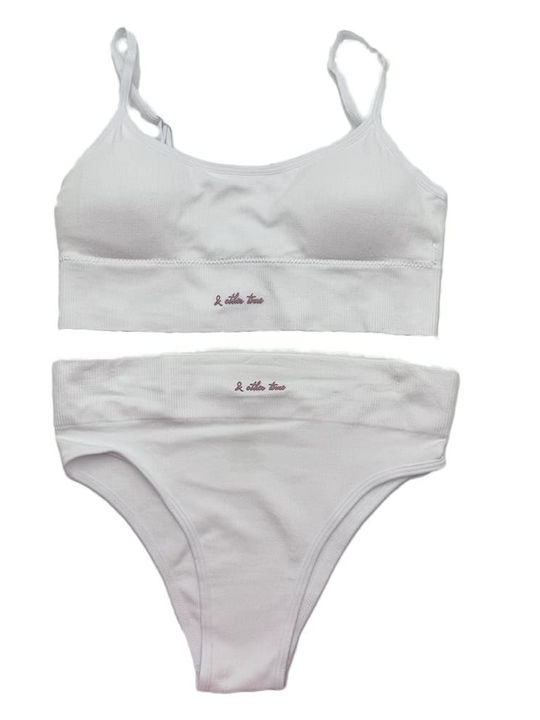Ribbed Underwear Set Bustier High-Waisted Panty...