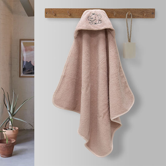 Lino Home Baby-Badetuch mit Kapuze Elephantaki Rosa 75x75cm