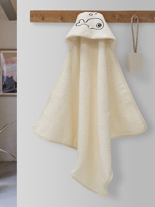Lino Home Baby Bath Towel Hooded Fish Ecru 75x75cm