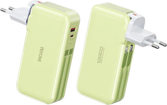 WK WP-46 Power Bank 10000mAh 22.5W με Θύρα USB-A και Θύρα USB-C Πράσινο