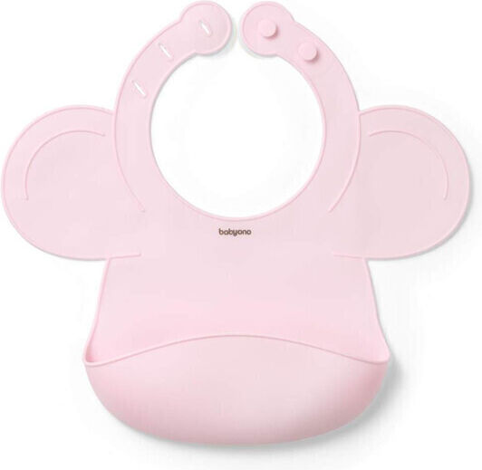 Babyono Αδιάβροχη Σαλιάρα Σιλικόνης με Κουμπί & Τσέπη Pink για 6 m+