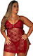 Damen Dessous Babydoll Set in Übergröße - Rot