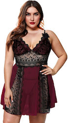 Γυναικείο Εσώρουχο Babydoll Plus Size Σετ Μπορντό Μπορντό