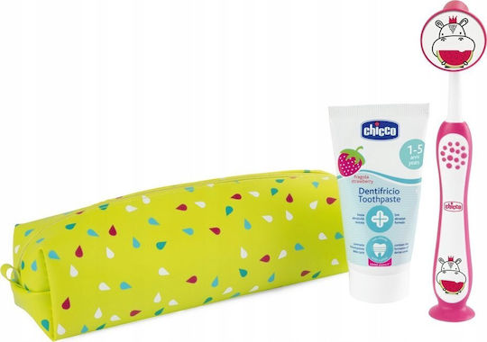 Chicco Set Hippo Strawberry Toothpaste 50ml + Toothbrush 3-6l