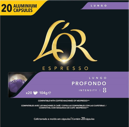 L'Or Kapseln Espresso Lungo Profondo Lungo Profondo Kompatibel mit Maschine L'Or 20Mützen