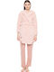 Pink Label Χειμερινή Γυναικεία Fleece Ρόμπα Pink