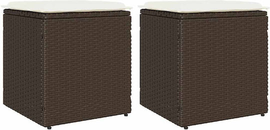 Garden Stool Cube Outdoor Rattan with Cushion Brown 2 Pieces 40x40x43cm