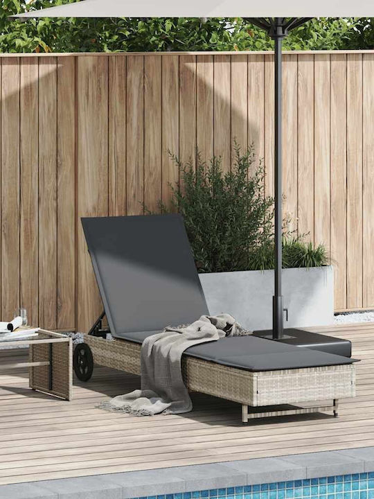 Ξαπλώστρα Rattan με Μαξιλάρι & Ρόδες Γκρι 200x5...