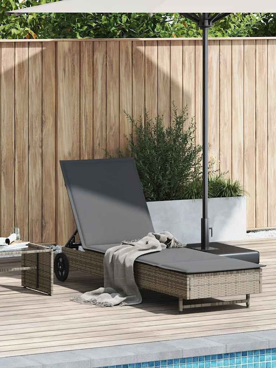 Ξαπλώστρα Rattan με Μαξιλάρι & Ρόδες Γκρι 200x55x25.5εκ.