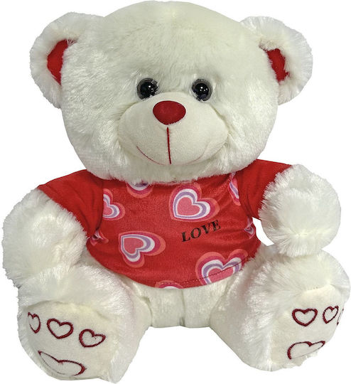 Бяло плюшено мече с червена тениска 30см Toymarkt 99481 1бр 79-461