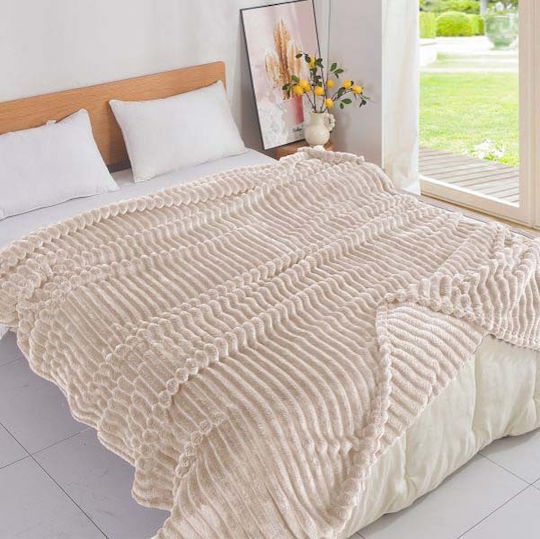 SpitiBazaar Κουβέρτα Βελουτέ Υπέρδιπλη 220x240εκ. Μπεζ