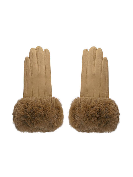 Unisex Leather Gloves with Fur Brown