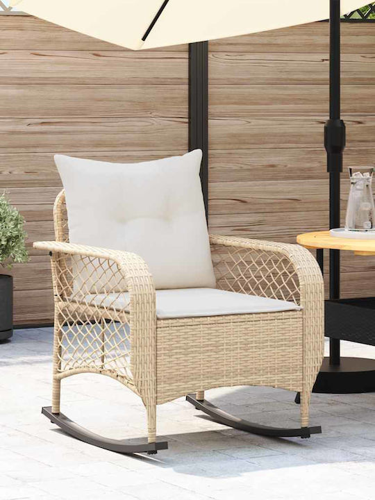 Schaukelstuhl Rattan Beige mit Kissen 50x60x75εκ.