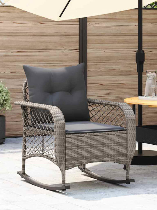 Κουνιστή Καρέκλα Rattan Γκρί με Μαξιλάρι 50x60x95εκ.