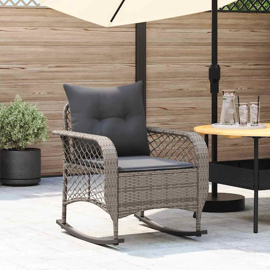 Κουνιστή Καρέκλα Rattan Γκρί με Μαξιλάρι 50x60x95εκ.