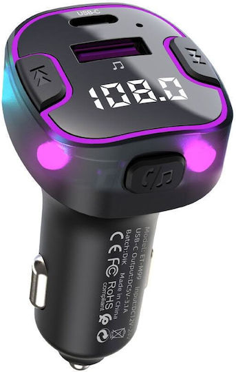 Earldom FM Transmitter Αυτοκινήτου Et-m99 με Bluetooth / Type-C / USB