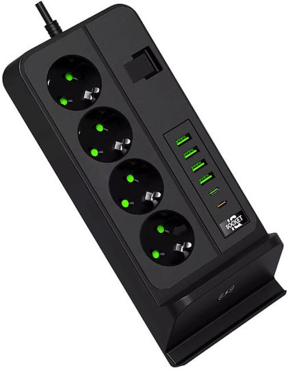 Πολύπριζο 4 Θέσεων με 4 USB-A, USB-C και Διακόπτη