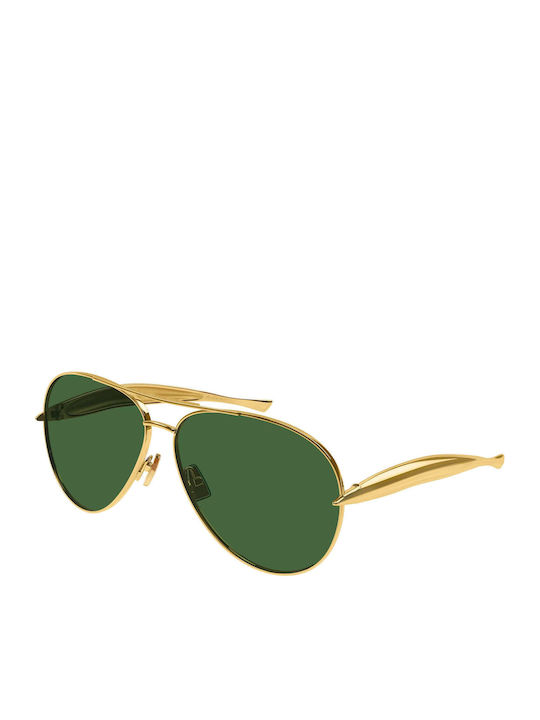 Bottega Veneta Unisex Sonnenbrille mit Gold Metall Gestell und Grün Linse BV1305S 001