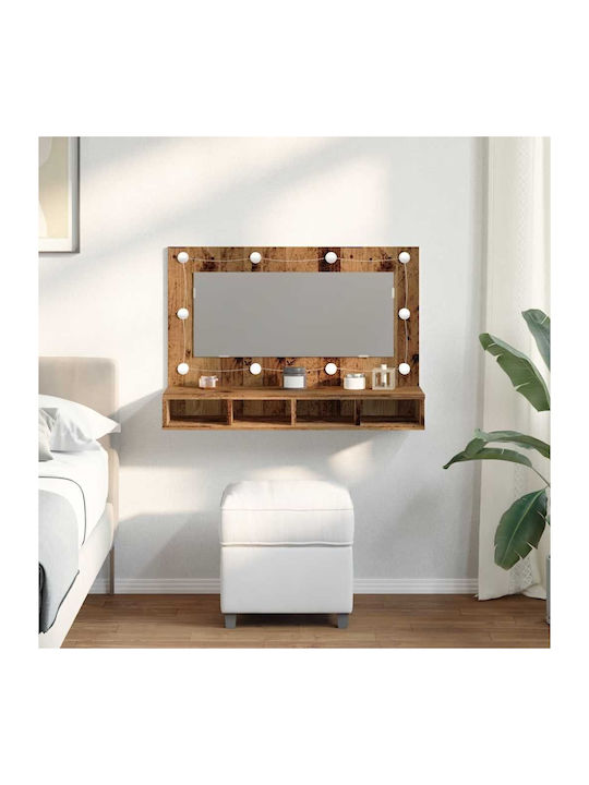 vidaXL Bathroom Mirror Led made of Plastic with Shelf & Cabinet 90x31.5cm Brown