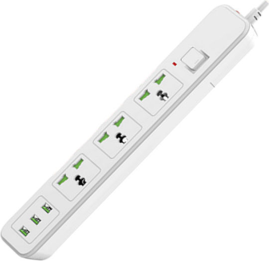Πολύπριζο 3 Θέσεων με 3 USB-A και Διακόπτη Πολύχρωμο Αγγλίας (Type G)