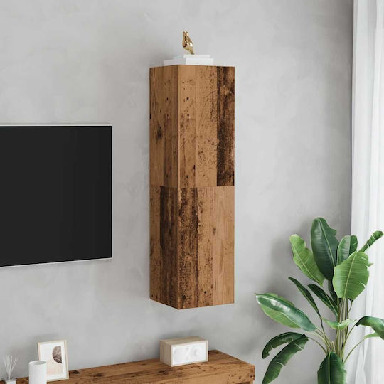 Wall-Mounted Living Room Display Cabinet Made of Brown Particle Board with LED Lighting 30.5x30x110 cm