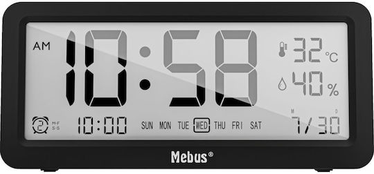 Mebus Кварцов Будилник Масов Дигитален Часовник LCD Черен 25819