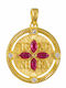 Charm Talisman Constantin Cu Pietre Din Aur Galben 14 Carate Cu Zircon Roșu