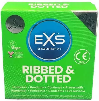 EXS Προφυλακτικά Ribbed & Dotted 3τμχ 56mm Λεπτά για Φυσική Αίσθηση με Ραβδώσεις Natural Vegan