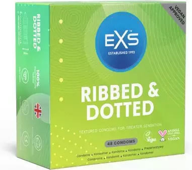 EXS Προφυλακτικά Ribbed & Dotted 48τμχ 56mm Λεπτά για Φυσική Αίσθηση με Ραβδώσεις Natural