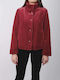 Women's Red Coat with Fur Details
