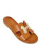 Leather Women's Flat Sandals in Tabac Brown Color