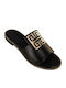 Leather Women's Flat Sandals in Black Color