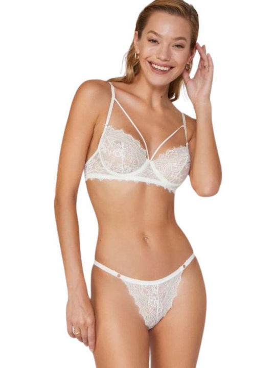 Dyana Lace Underwear Set with Bra & Brazil White