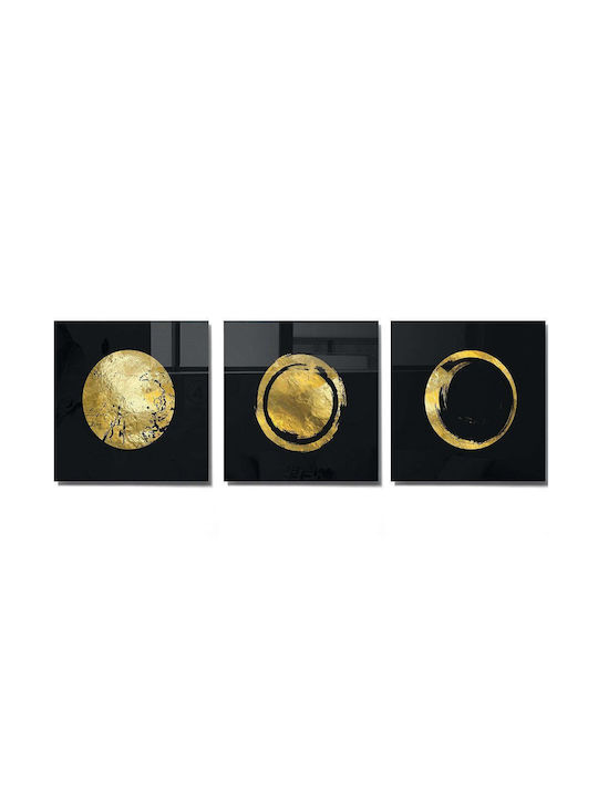 Πίνακας Γυάλινος Σετ 3τμχ 698gls1287 60x60cm Black-gold Wallity Τετράγωνοι Γυαλί