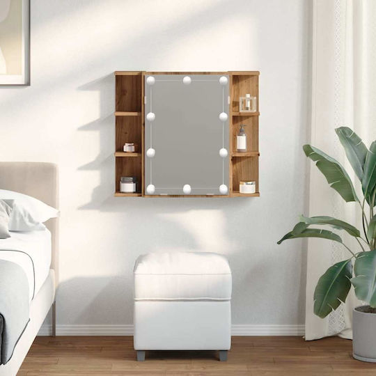 vidaXL Oglindă de Baie Lumini LED din Plastic cu Dulap 70x16.5cm Maro