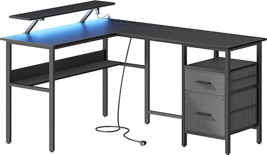 Γωνιακό Γραφείο με LED & USB θύρες 120x150x70εκ. Μαύρο Γωνιακό Γραφείο με LED & USB θύρες 120x150x70εκ. Μαύρο