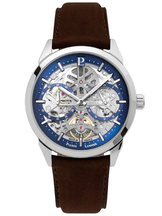 Pierre Lannier Ανδρικό Ρολόι Αυτόματο με Καφέ Δερμάτινο Λουράκι