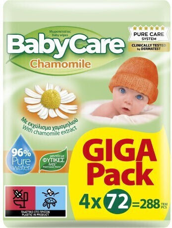 BabyCare Chamomile Baby Wipes without Alcohol & Parabens 4x72pcs