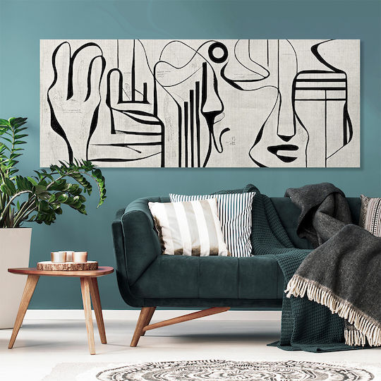 Pictură pe pânză design abstract liniar alb-negru Knv2556 50cm X 115cm