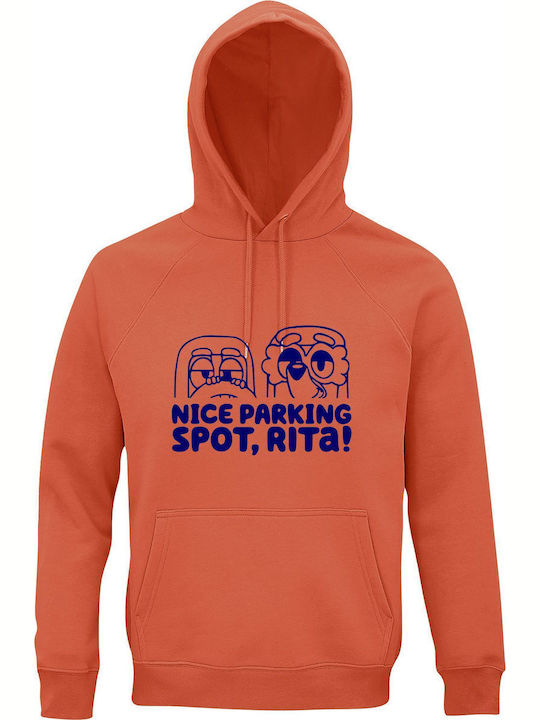 Hoodie Unisex Organic " Bluey Grannies Nice Parking Spot Rita" Sweet Orange