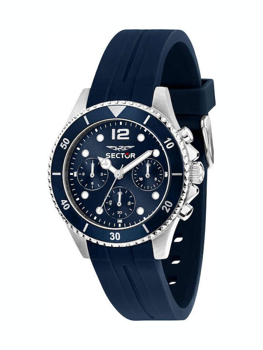 Sector Herrenuhr Chronograph Batterie mit Blau Kautschukarmband