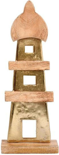 Aluminum Decorative Fylliana Light House 2390 Wooden Base Gold Color 18x7x45cm 946-124-040