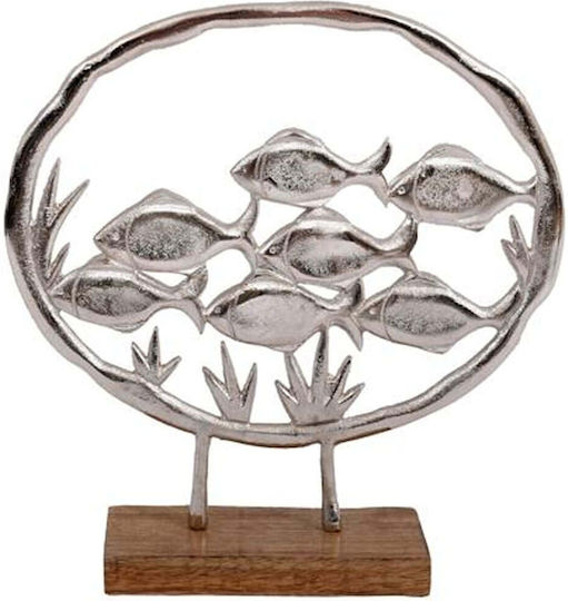 Алуминиева декоративна риба Fylliana на пръстен с дървена основа, сребрист цвят 32x6x30см 946-124-031