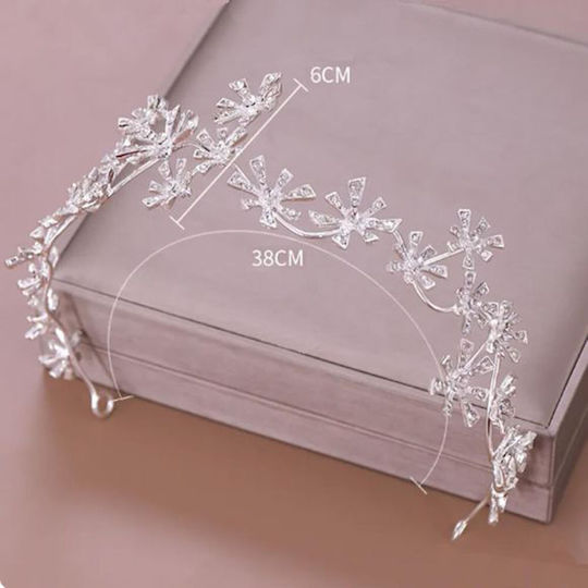 Frumoasă Decorațiune de Păr pentru Mireasă din Cristal Argintiu Aneta Dimensiuni Lungime 38cm Lățime 6cm