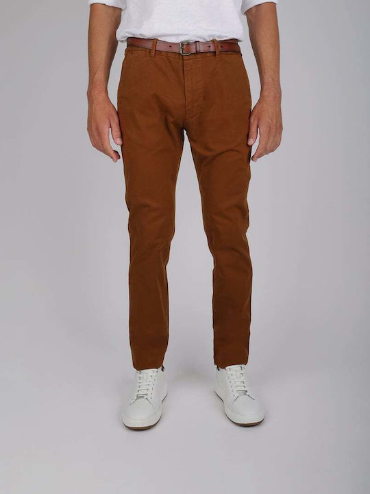 Pantaloni Chino Elastic cu Croială Slim Terracotta Orange