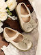 Kids Leather Ballerinas with Hoop & Loop Closure Beige