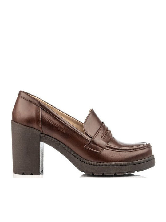 Boxer Leder Pumps mit mittelhohem Absatz Braun