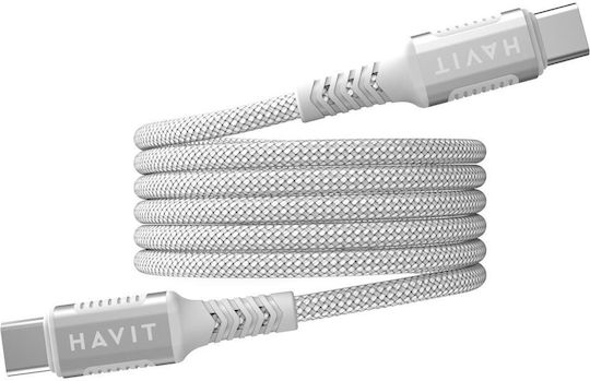 Havit Плетен Магнитен USB 2.0 Кабел USB-C Мъжки - USB-C 60W Захранване (PD) Бял 1м CB6297