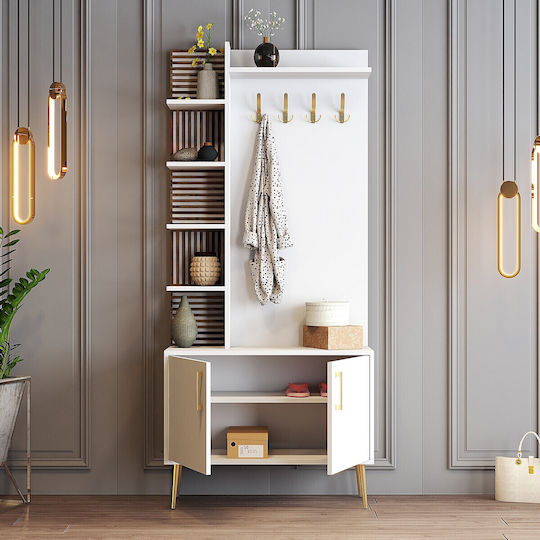 Viyana Έπιπλο Εισόδου με Παπουτσοθήκη White-gold 90x35x202εκ.